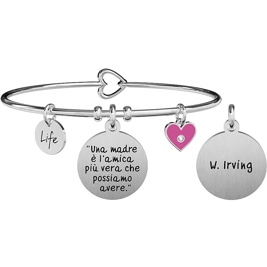 KIDULT Bracciale Bangle Donna In Acciaio Rosa Con Scritta Sorelle - Collezione Family