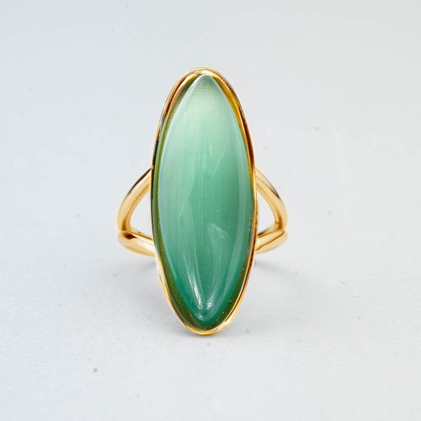 Anello donna placcato oro giallo con pietra grande verde acqua ovale Boccadamo XAN232DT