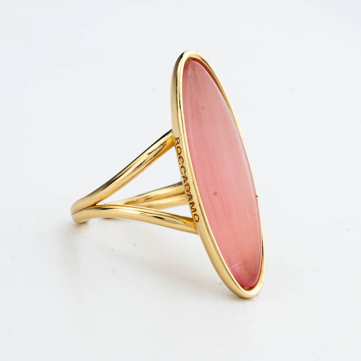 Anello donna placcato oro giallo con pietra grande ROSA ovale Boccadamo XAN232DR