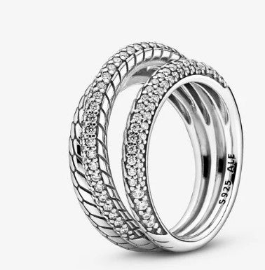 Anello PANDORA a tripla fascia con maglia snake e pavé - Biondo Gioielli
