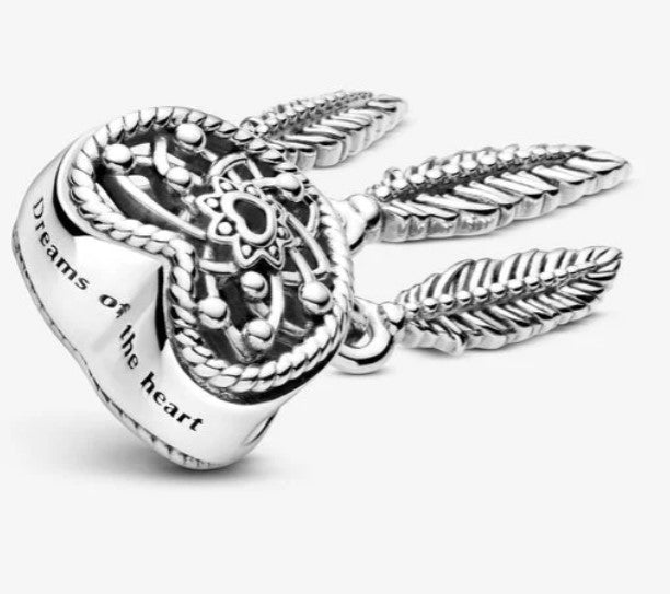 Charm PANDORA Acchiappasogni con tre piume e cuore openwork - Biondo Gioielli